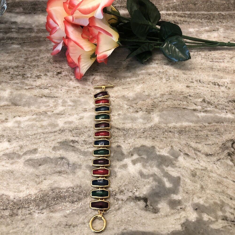 Colorful Vintage Multicolored Enamel Toggle Bracelet